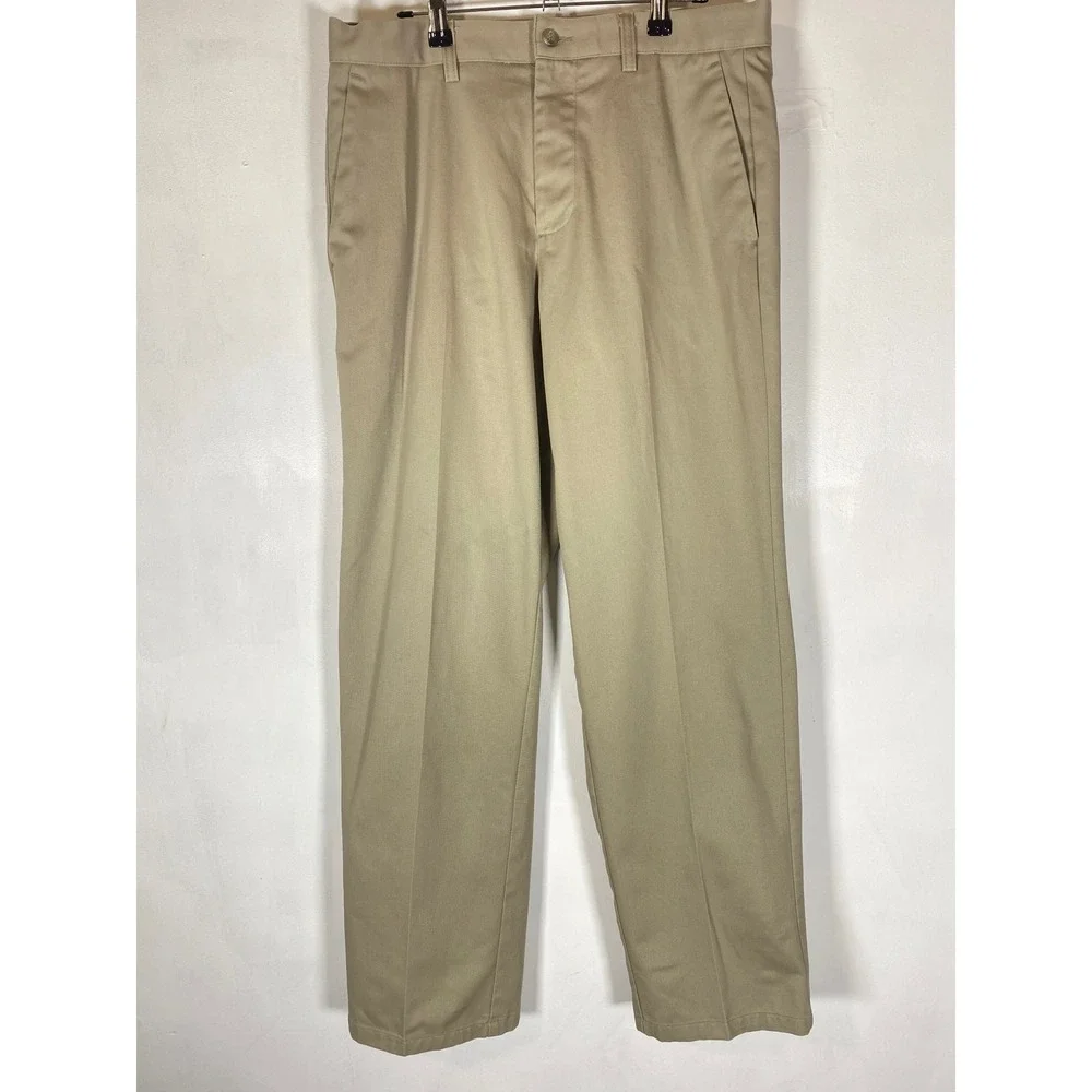 Dockers Classic Fit Khaki Pants 33x32 Flat Front Tan Cotton Chinos Casual